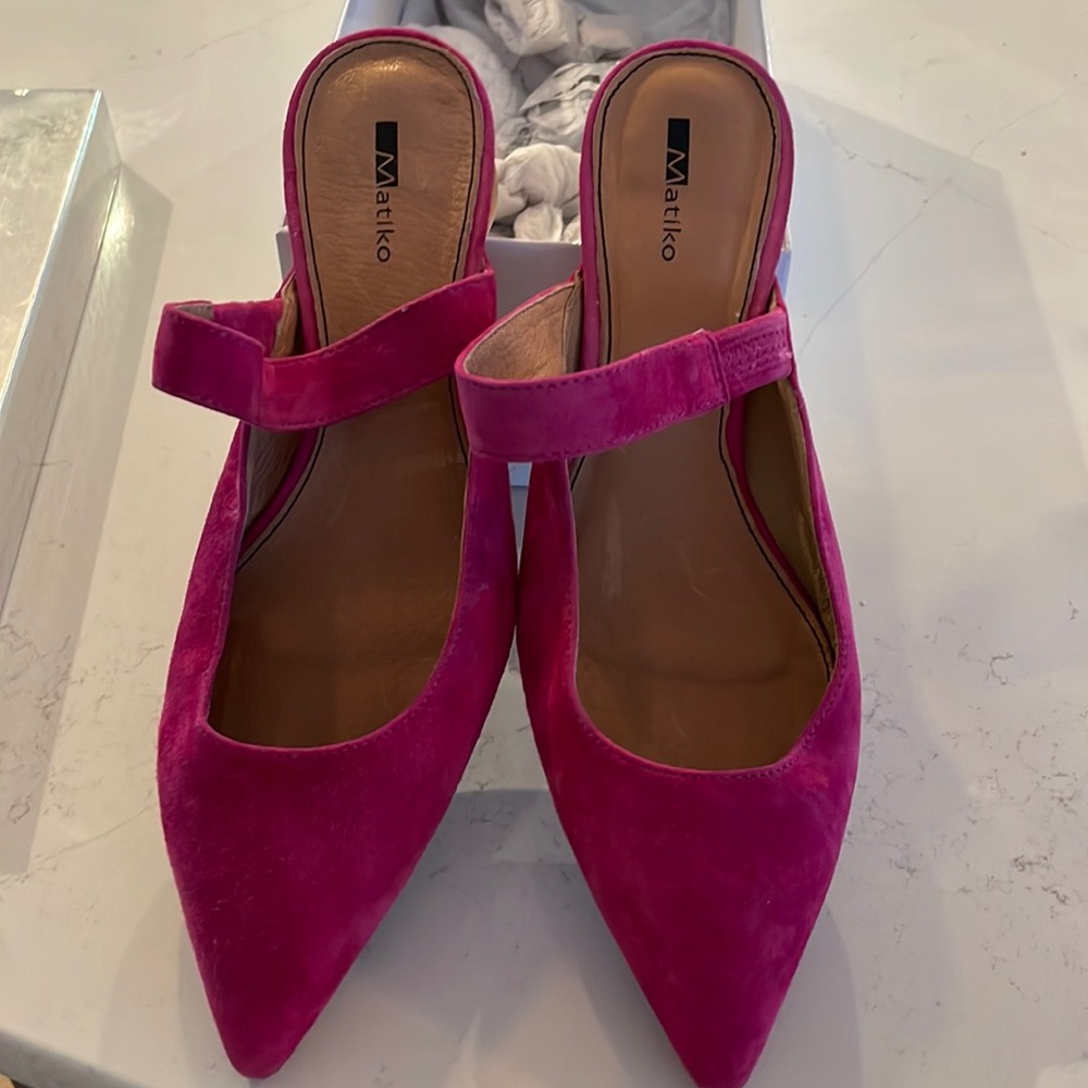 Matiko wooden heel suede sandals.